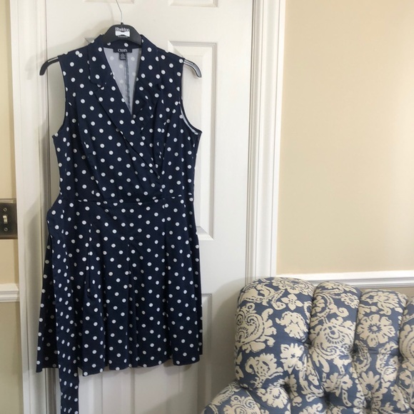 Chaps Dresses & Skirts - Navy/White polka dot summer cotton blend dress 16